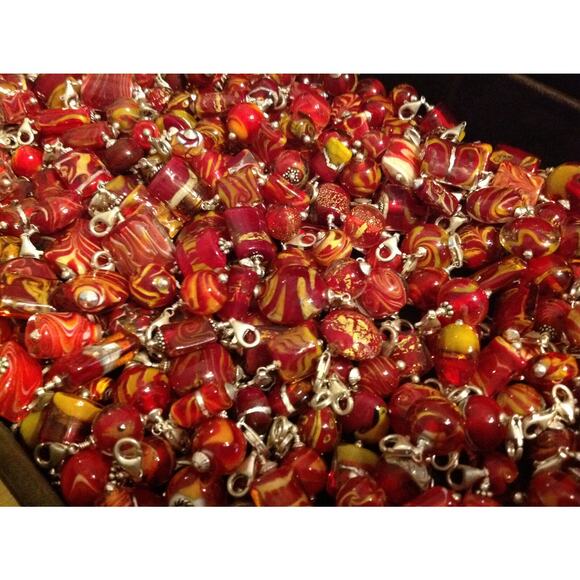 Lela Belle Hand Blown Murano Glass Beads - Set of 9 - Shades of Red & Gold A4 - Picture 12 of 12